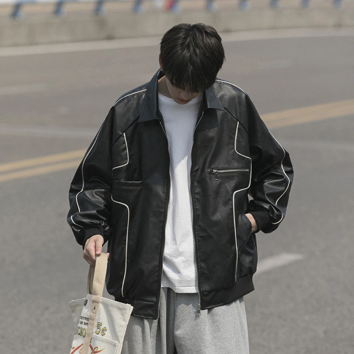 Кожаная куртка в американском стиле ретро мужская модная подростковая