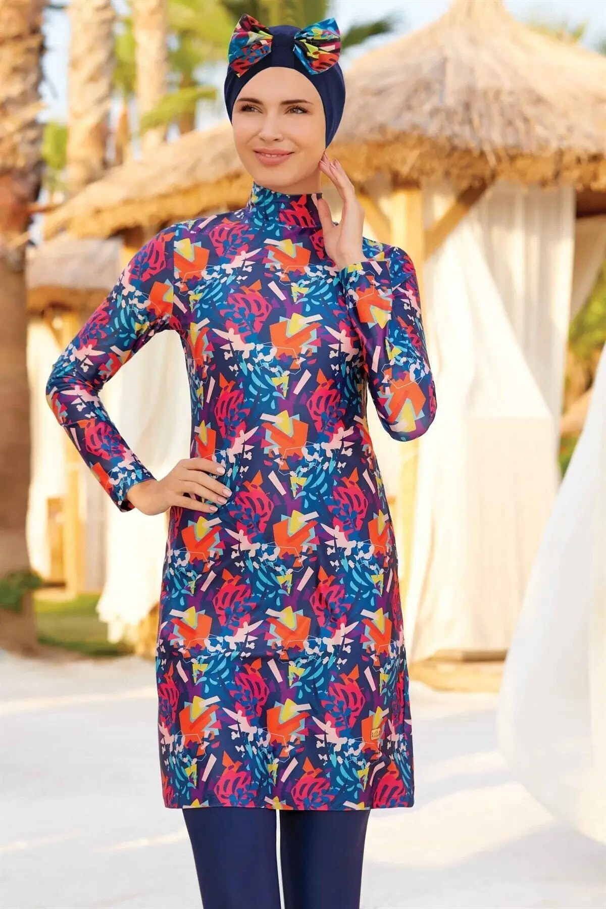 

Muslim Burkinis Geometric Patterned Piece Swimwear fashion Summer Clothing Hijab Sport Swimsuit Islamic Full Cover