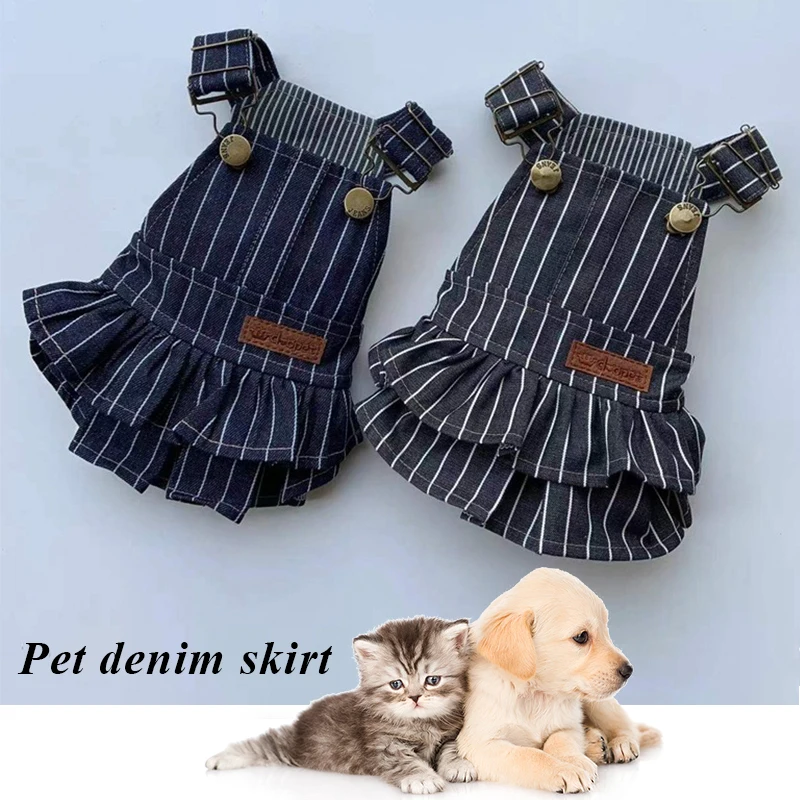 

Джинсовая одежда в полоску для щенков, девочек, собак, летнее платье для собак, одежда для чихуахуа, платье для маленьких пород собак, юбка дл...