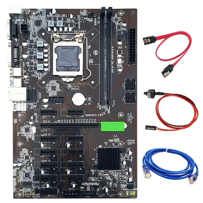 

B250C BTC Mining Motherboard LGA1151 With RJ45 Network Cable +Switch Cable +SATA Cable 12Xgraphics Card Slot USB3.0