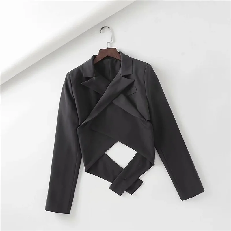 Special Design Chic Short Blazer Suit with Bandage Women Spring New Casual Slim Solid Color Blazer Korean Fashion Star Same Wear