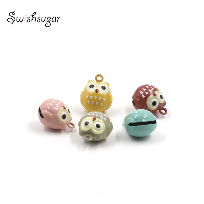 Cute Owl Cartoon Metal JIngle Bell Charms For Dog Cat Pet Charm Necklace Pendant