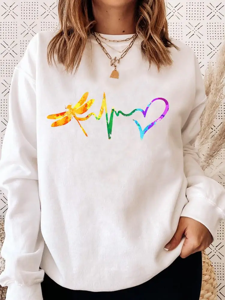 

Dragonfly Sweet Heart Love Fashion Autumn Spring Long Sleeve Sweatshirts Women Clothes Female Casual Aesthetic Graphic Pullovers