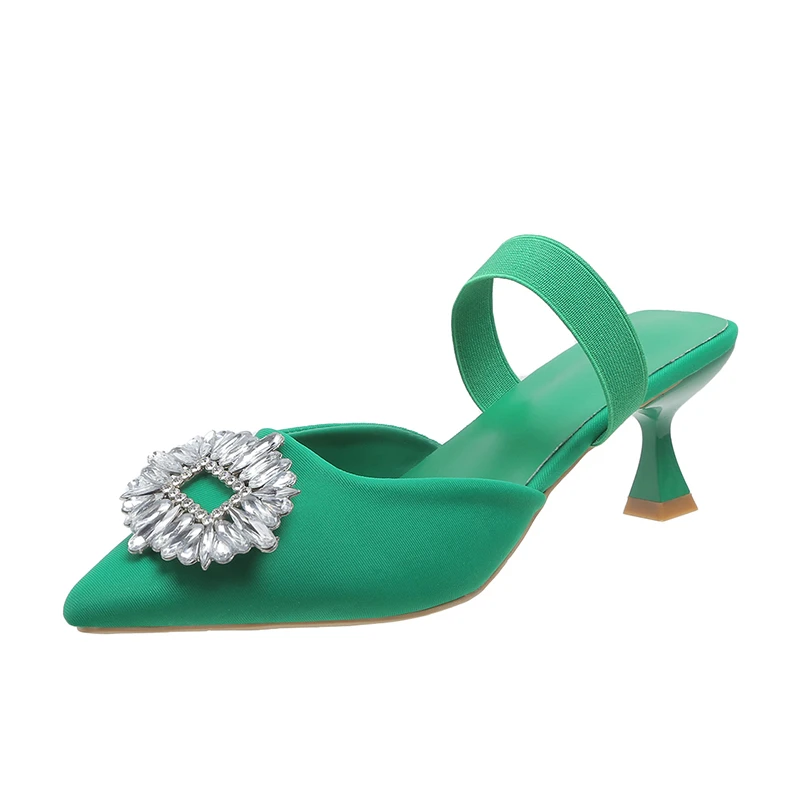 2023 Summer Women's Luxury High Heels Shoes New Pointed Toe Baotou Low Heel Slippers Shoes Zapatos De Mujer