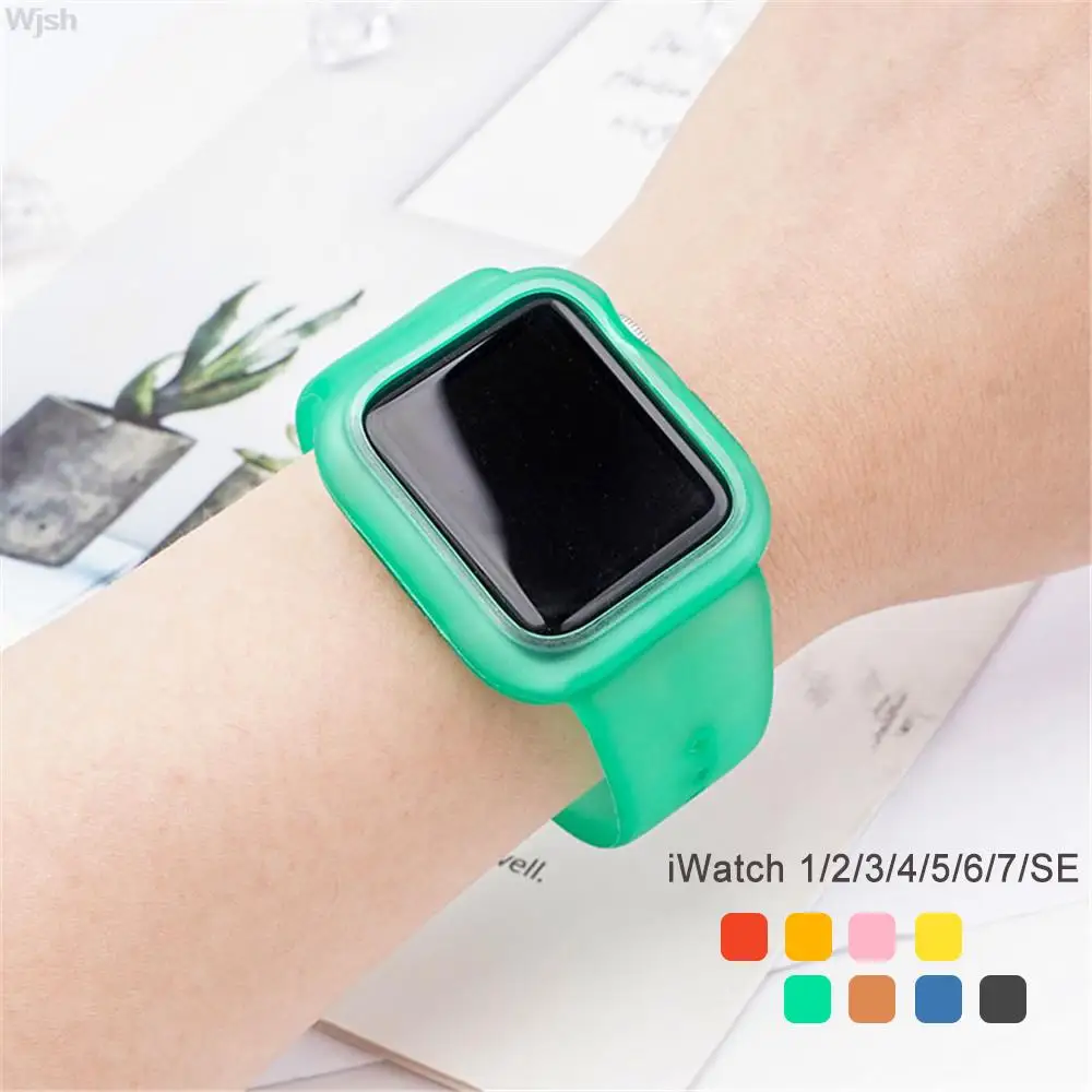 

Strap Case for Apple Watch Band iWatch Series SE 7 6 5 4 3 44mm 40mm 42mm 38mm Transparent Matte Silicone Wrist Bracelet Shell