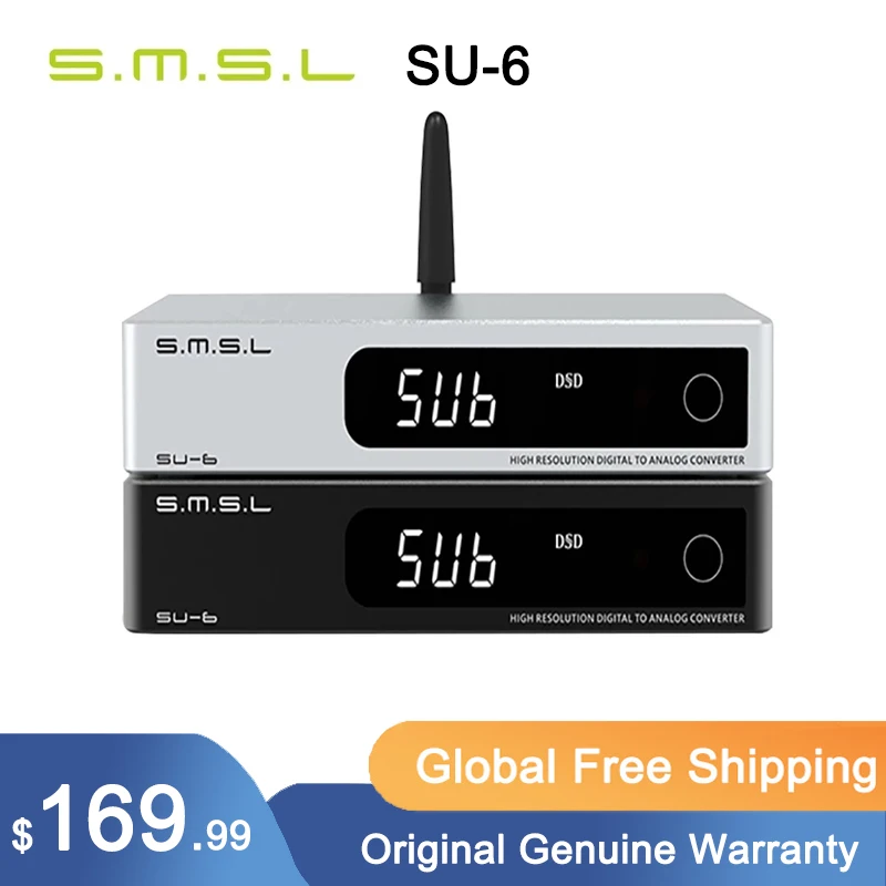 

SMSL SU-6 декодер ES9038Q2M OPA1612 * 4 32 бит/768 кГц DSD512 Bluetooth 5,0 SU6 настольный мини аудио DAC с дистанционным управлением