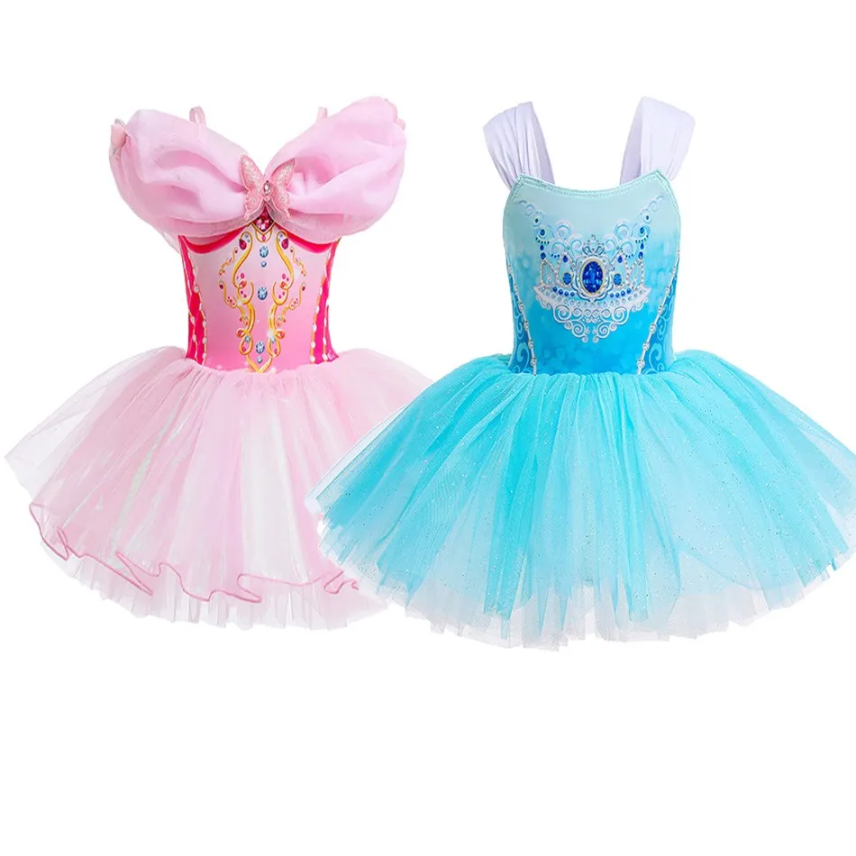 

Girls Princess Tutu Dress Kids Stage Play Show Sleeveless Short Mini Skirt Four Seasons Print Drama Clothes Shoulderless Modal