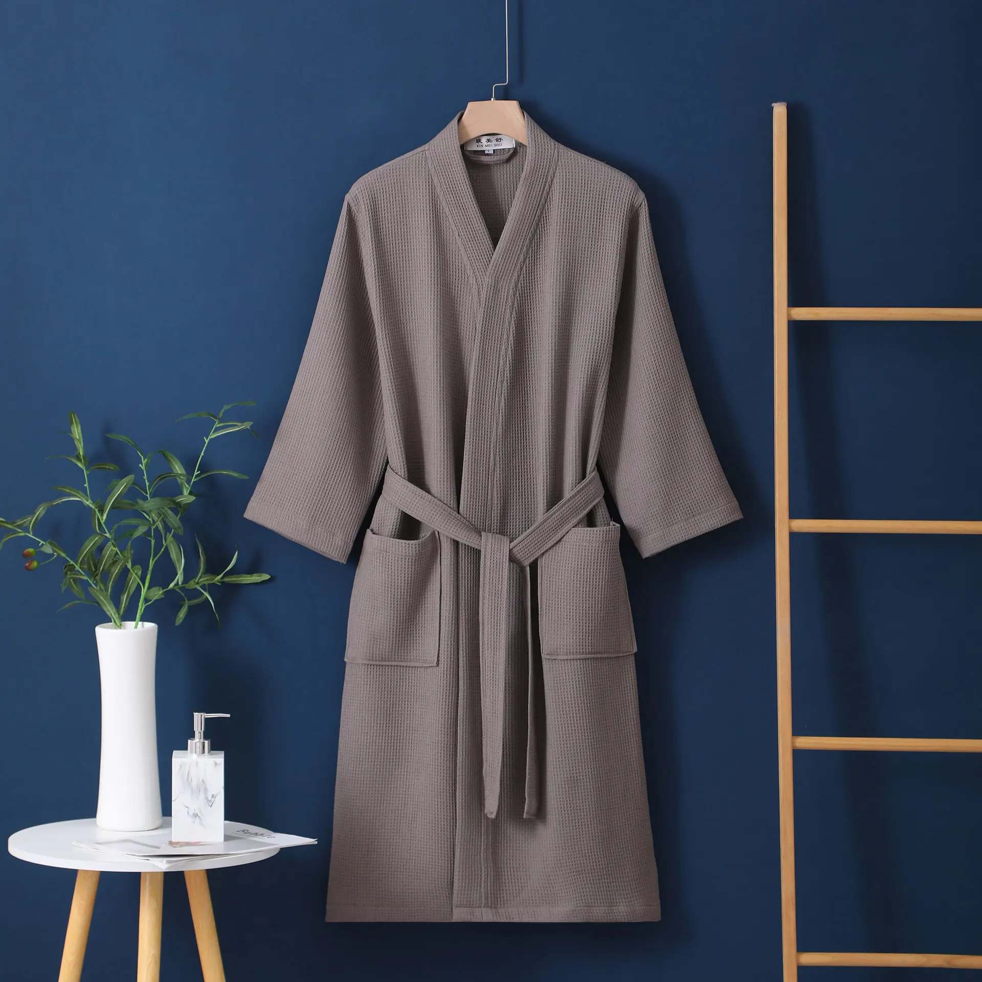 Халат-кимоно хлопковый с V-образным вырезом для пар 100%