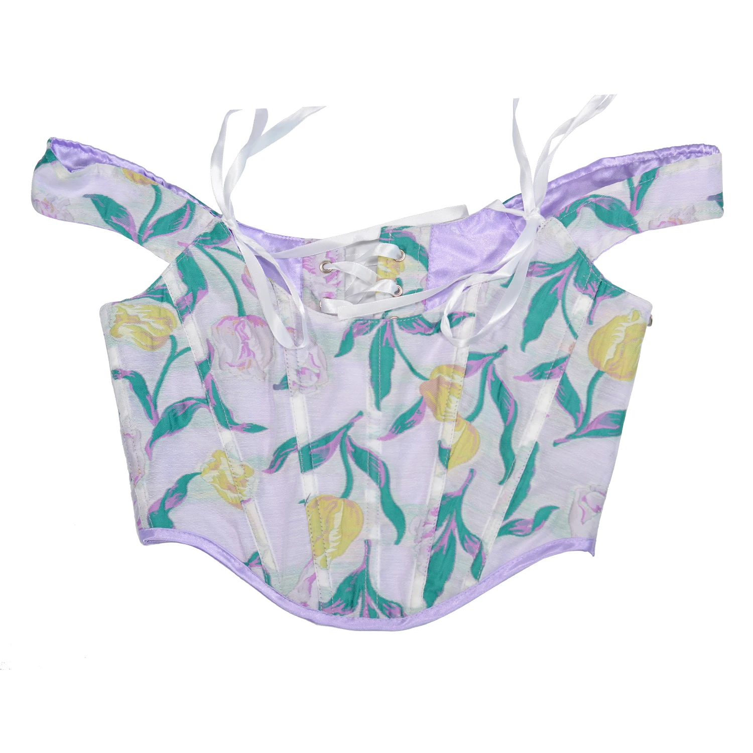 Женский корсет с открытыми плечами и оборками