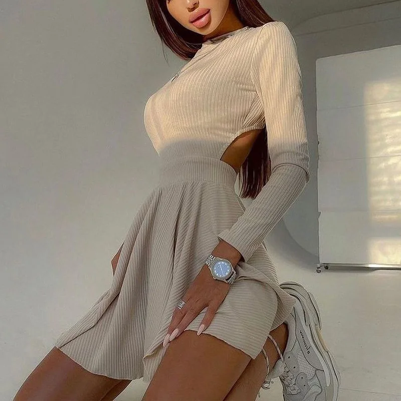 

Весеннее элегантное платье-трапеция с длинным рукавом, женское повседневное однотонное плиссированное платье Mujers, модное шикарное вечерне...