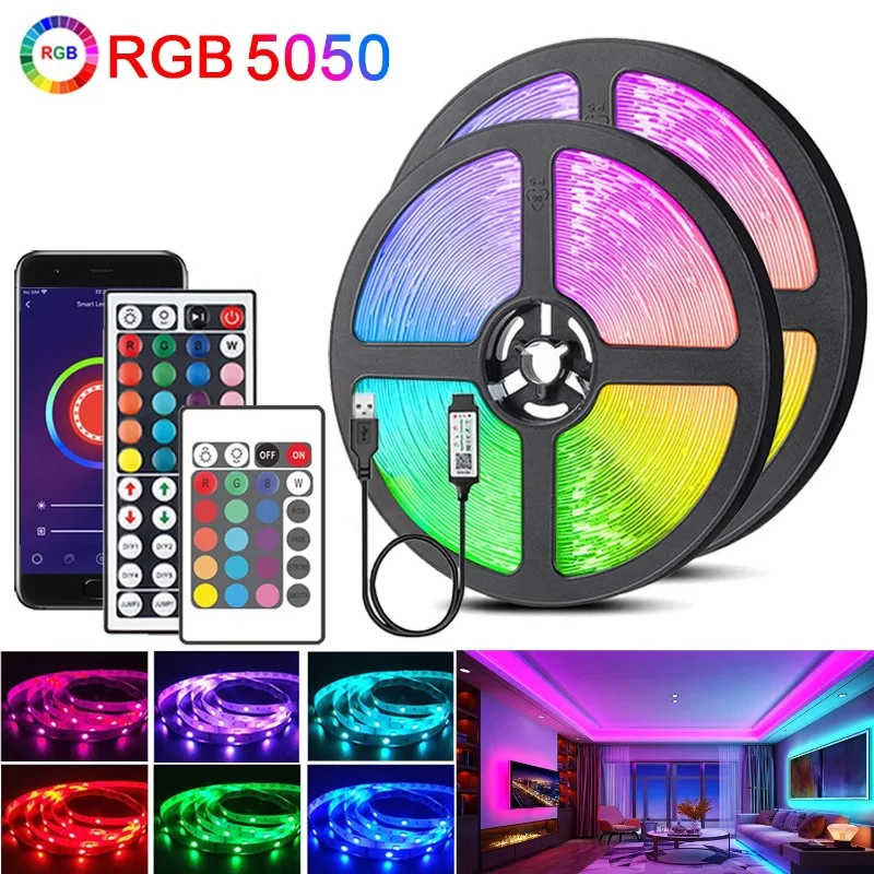 

20M LED Strip Light USB Colorful 5050 RGB Bluetooth Remote 5V Flexible Lamp Tapa Ribbon TV Desktop Screen BackLight Diode Tape