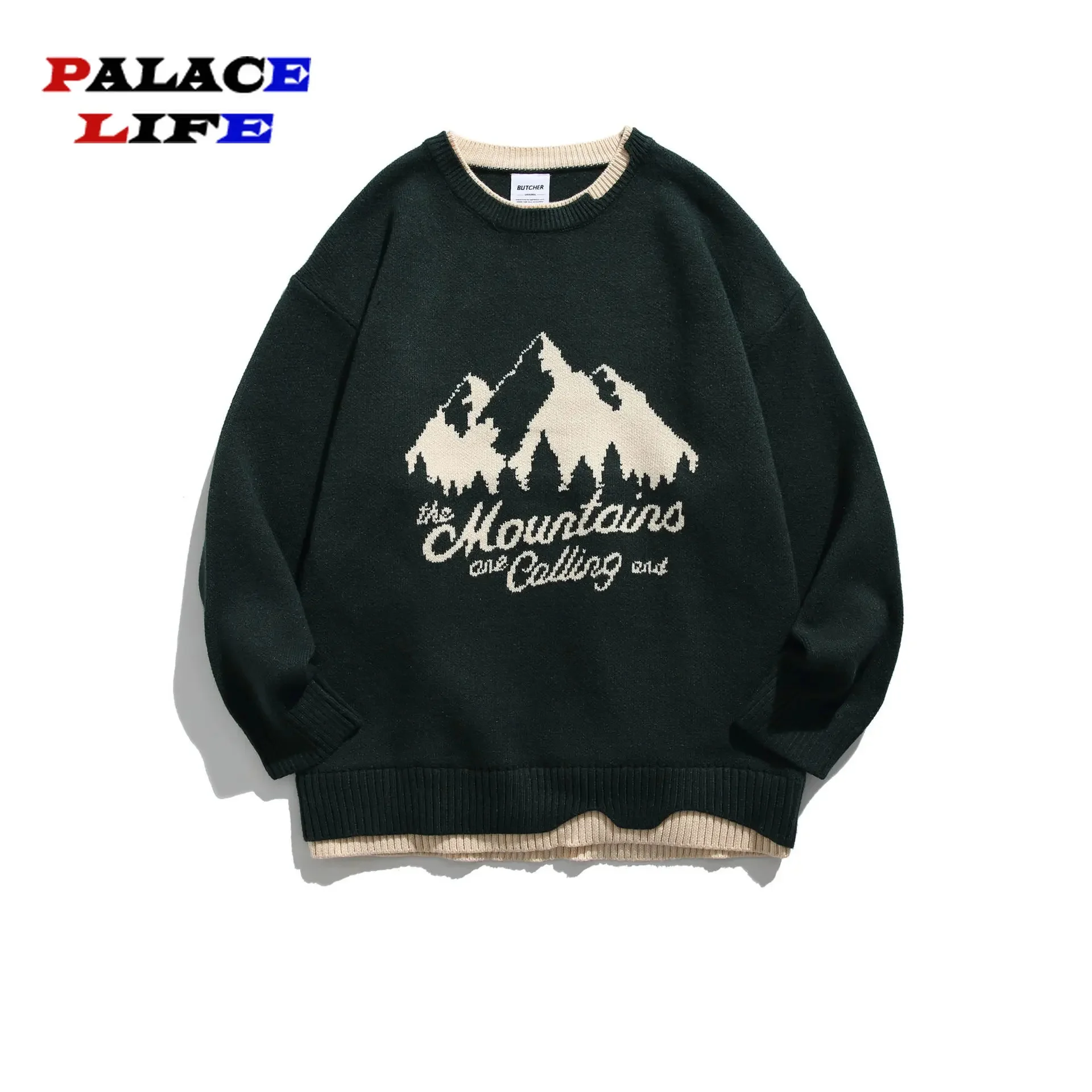 

Мужской винтажный свитер в стиле Харадзюку, жаккардовые вязаные свитера с надписью Snow Mountain, уличная одежда оверсайз для осени и зимы, парные пуловеры