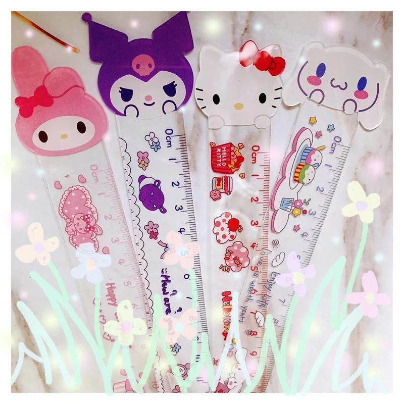

Милая мультяшная прозрачная линейка My Melody Cinnamoroll Kuromi Аниме фигурки креативный рисунок линейка Женский Стиль Канцтовары подарок
