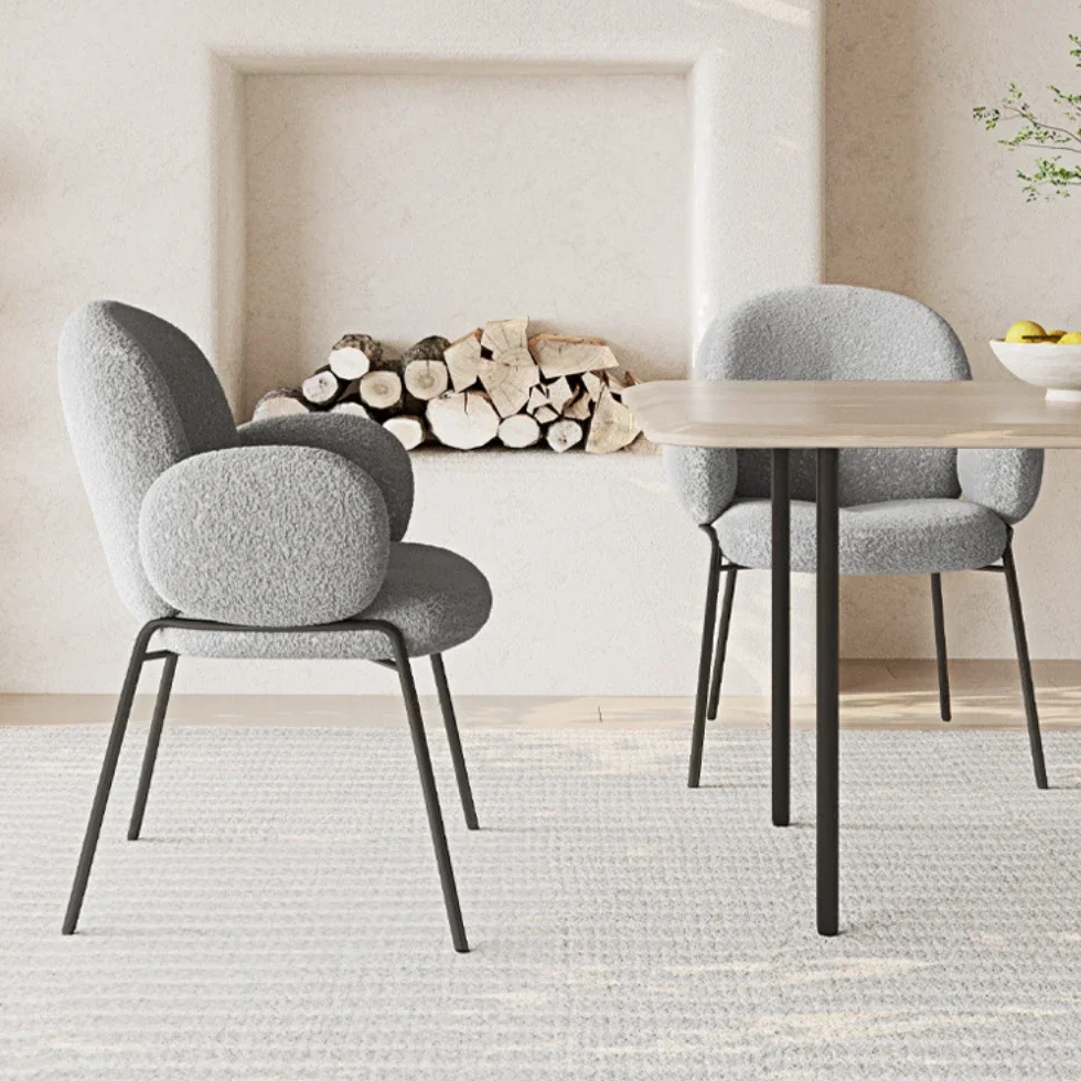 Dinning Chairs Modern Luxury Beige Chaise Bouclette Teddy Fabric Boucle Dining