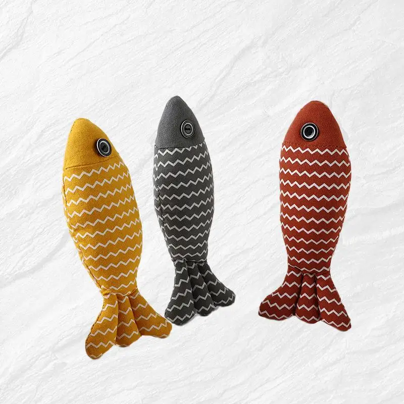 

Canvas Pet Toys, The Ultimate Self Entertaining Fish Toys for Cats and Dogs, Catnip Infused, Durable Chew and Grind Teeth Plush