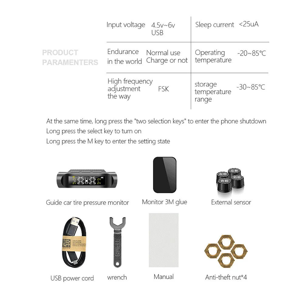 

Car Smart TPMS Tire Pressure Monitoring System 4 Sensors Automatic Safe Driving LCD Screen External Sensors Battery CR1632