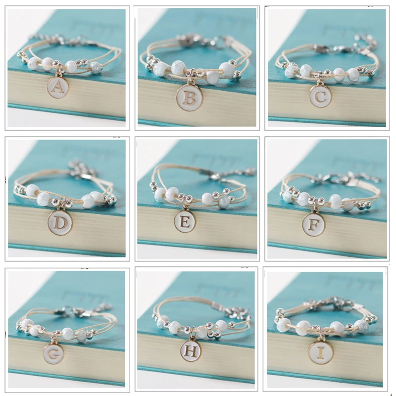 

Cute Ceramic Beaded Bracelet A To Z Shell 26 Letter Pendant Bracelet For Women Girls Multi-layer Braided Rope Chain Bracelet