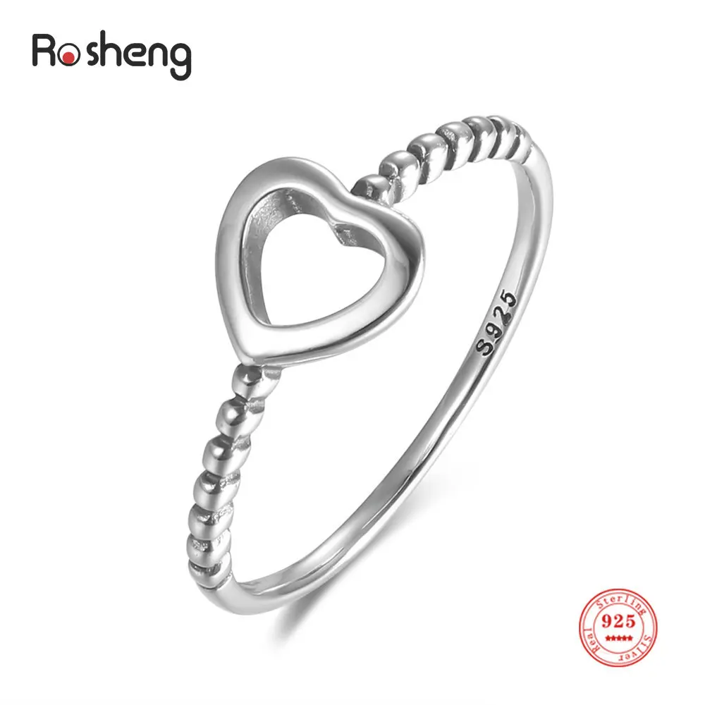 

Kameraon Romantic Hollow Heart Ring Retro Fashion 925 Sterling Silver for Women Couple Engagement Jewelry Valentine's Day Gift