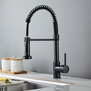 tuqiu kitchen faucets black faucets for kitchen sink single lever pull out spring spout mixers tap hot cold nickel water crane free global shipping