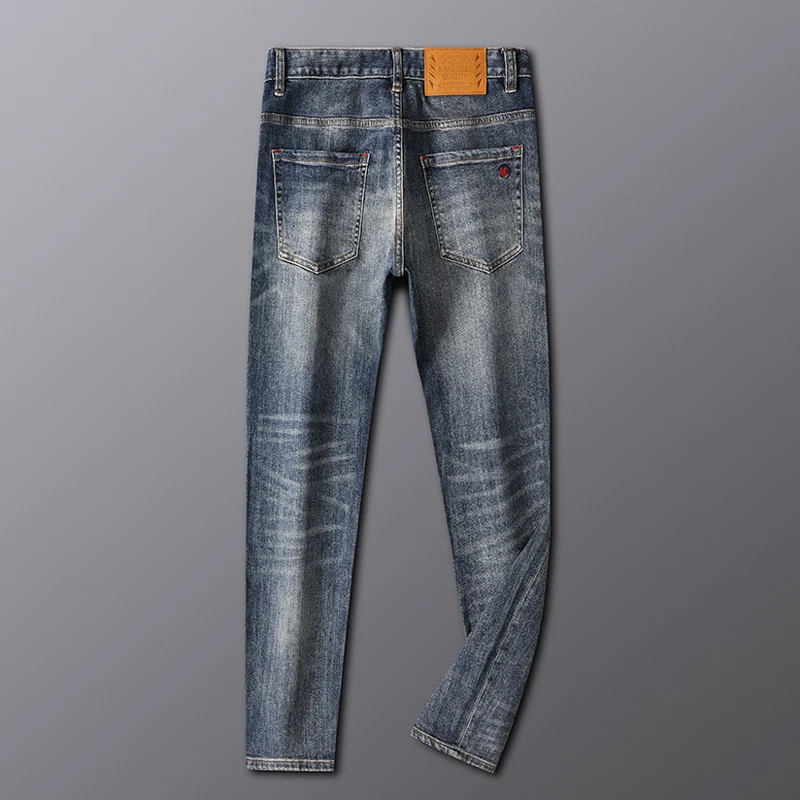 Fashion Designer Men Jeans Retro Blue High Quality Elastic Stretch Slim Fit Ripped Jeans Men Trousers Vintage Denim Pants Hombre