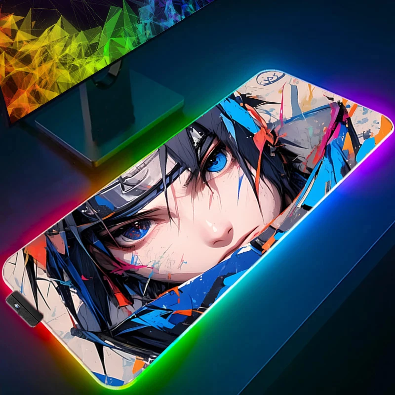 Фото Аниме НАРУТО Учиха Саске RGB Коврик для мыши Подсветка HD Печать Компьютерный геймер Запирающийся край Светодиодный коврик для мыши XXL Клавиатура ПК Коврики для мыши №5