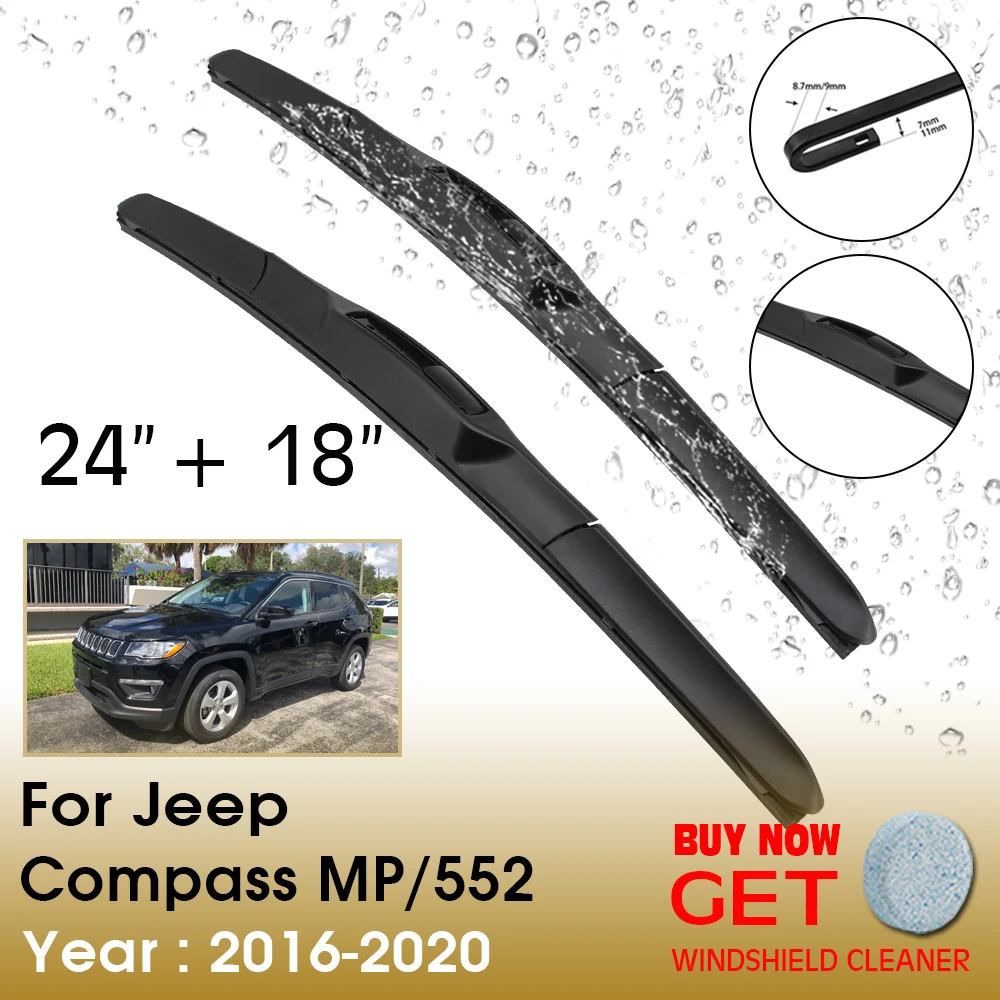 

Car Wiper Blade For Jeep Compass MP/552 24"+18" 2016-2020 Front Window Washer Windscreen Windshield Wipers Blades Accessories