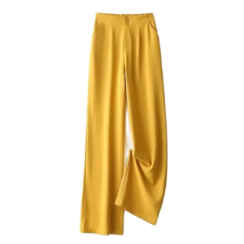 

2023 шифоновые брюки с широкими штанинами, женские Костюмные брюки на весну и лето, элегантные однотонные повседневные брюки с эластичным поясом, женские прямые брюки свободного покроя