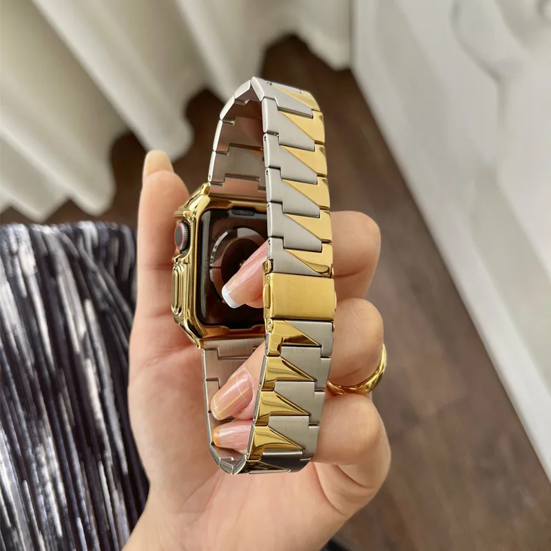 45mm 41mm Stainless Steel Strap for Apple Watch Band 44mm 40mm 42mm 38 Watch Band for Iwatch 7 6 Se 5 4 3 Bracelet TPU watchcase