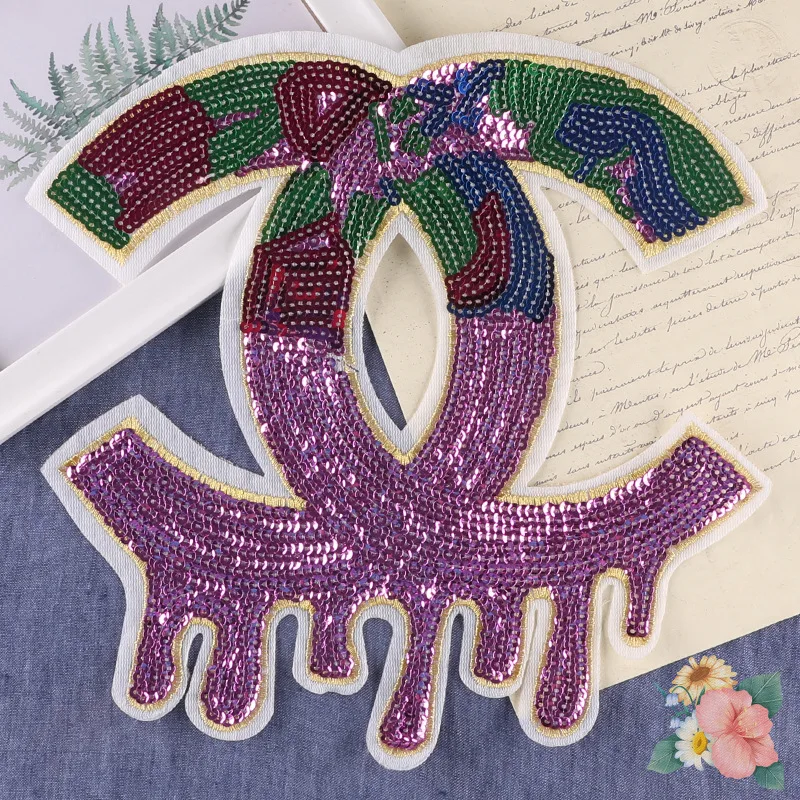 

Cartoons Patch Back Embroidery on Clothes Sequins Sew Patches Thermo Sticker Beads Set Rock Clothing Accessories Iron Badges Big