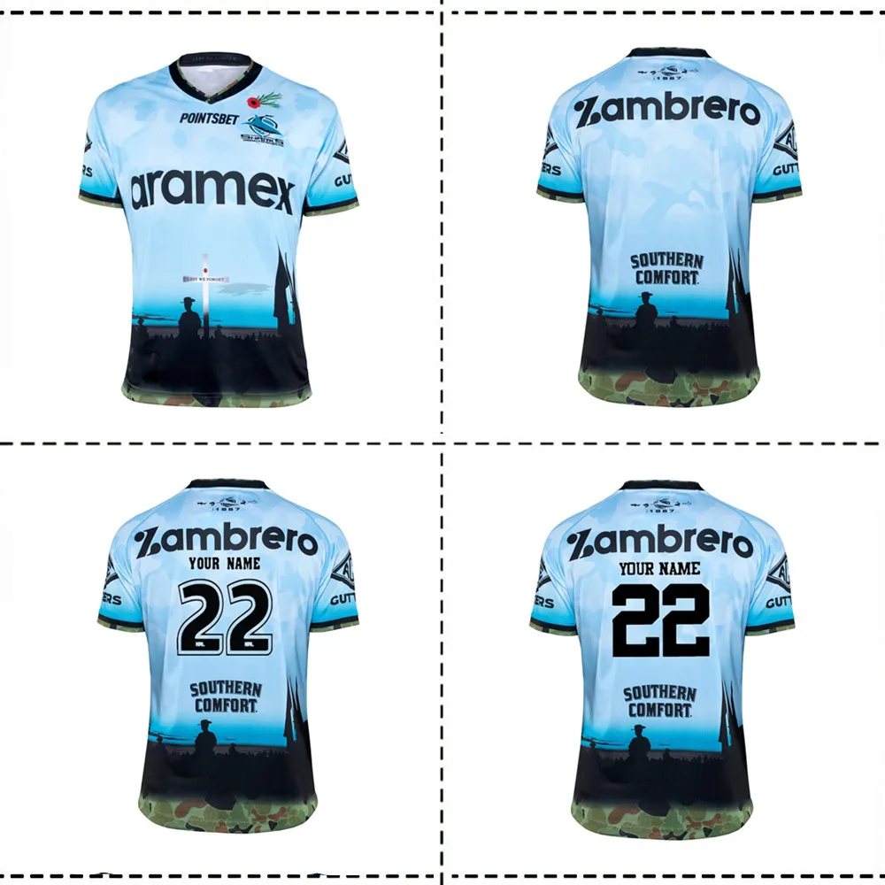 

2022, Джерси CRONULLA Shark ANZAC 2022/2023, Джерси Cronulla Shark Anzac для регби, тренировочные шорты, размеры S--5XL