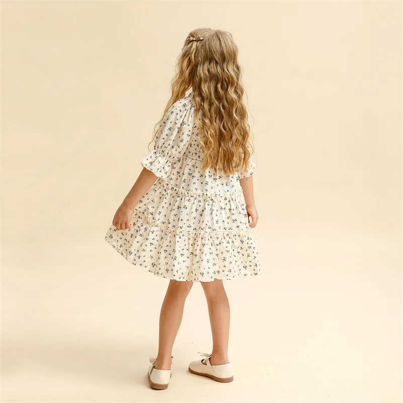 Детское летнее платье с рукавом до локтя цветочным принтом