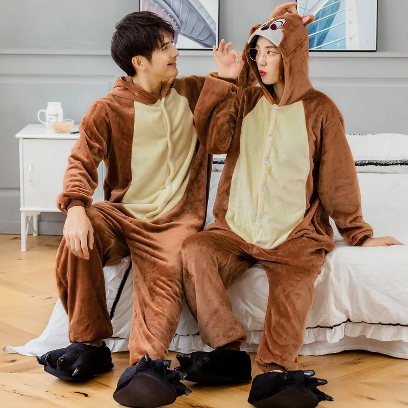 Men's Homewear Couple Pajamas Flannel Plus Velvet Thickening Can Be Outdoors Suitable For Four Seasons Casual Breathable Onesie