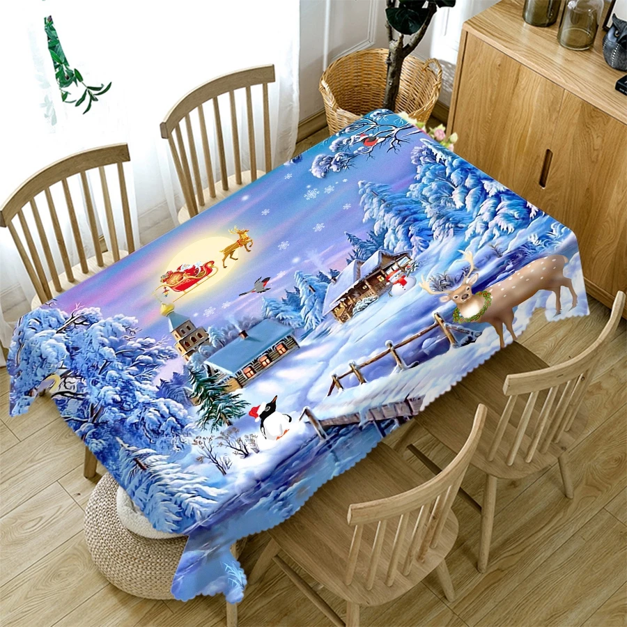 

Rectangular Santa Dining Tablecloth Christmas Eve Blue New Year Home Party Antifouling Wedding Decoration Nappe De Table