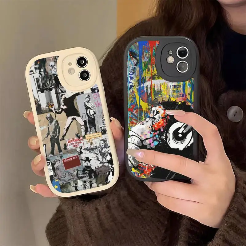 

Banksy Graffiti Art Abstract Phone Case Hard Leather Phone Case for iPhone 13 12 Mini 11 14 Pro Max Xs X Xr 7 8 Plus 6 6s Se
