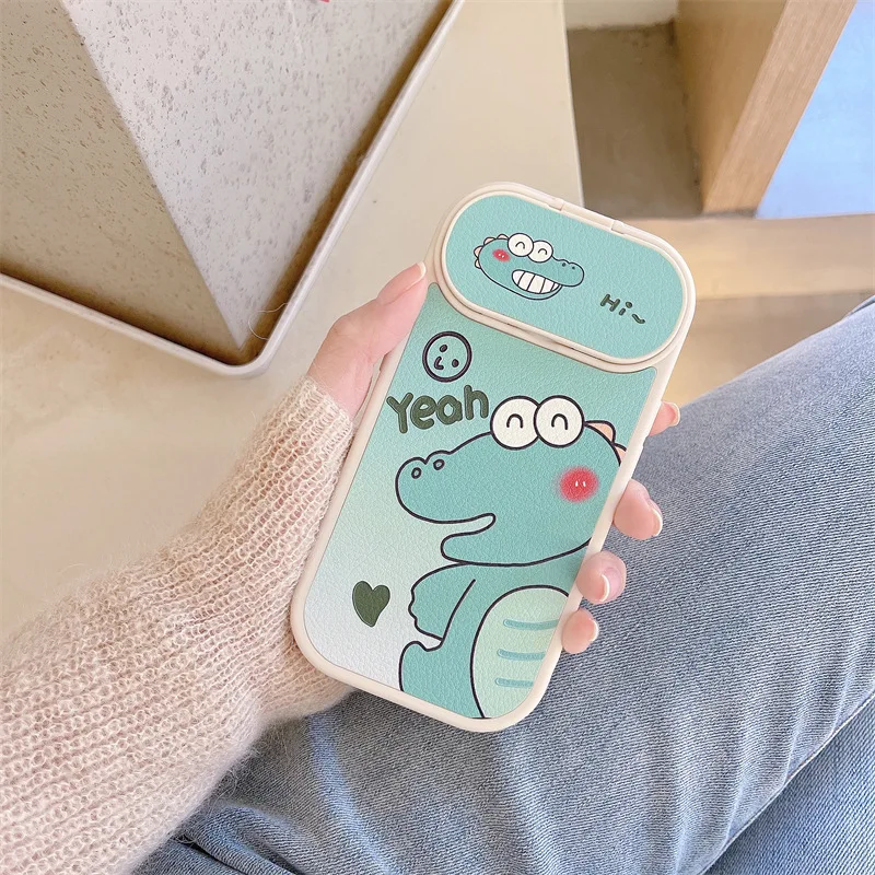 

Powder Blusher Dinosaur Makeup Mirror Phone Case Cover for IPhone 14 Plus 11 12 13 14 Pro Max Shockproof Case for IPhone 14 Case