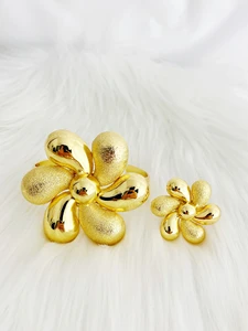 Dubai Gold Colour Plated Bracelet Ring Set Party Anniversary Wedding Classic Fashion Trend Sweet Romantic Casual Style