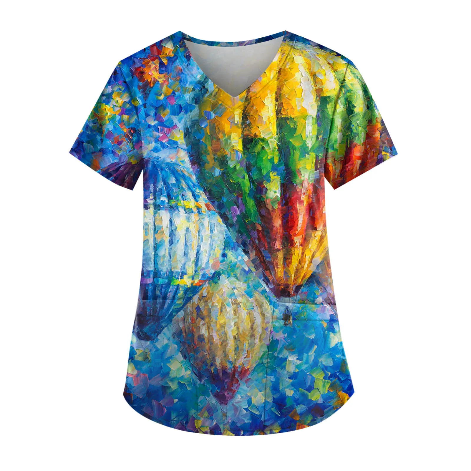 

Женская футболка с коротким рукавом, V-образным вырезом и карманами