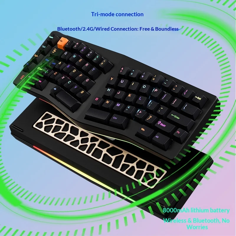 Эргономичная механическая клавиатура Fmouse Eif68 Trimode с Bluetooth, 2.4G, проводным подключением, возможностью горячей замены переключателей (Hot-Swap) через QMK, с подставкой для запястья, для офиса и игр. (art.: 3920d9764b35b) - 3920d9764b35b