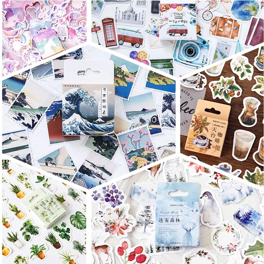 

45Pcs/box Landscape Cartoon Decorative Stickers Scrapbooking Stick Label Diary Album Stationery Sticker Accessories