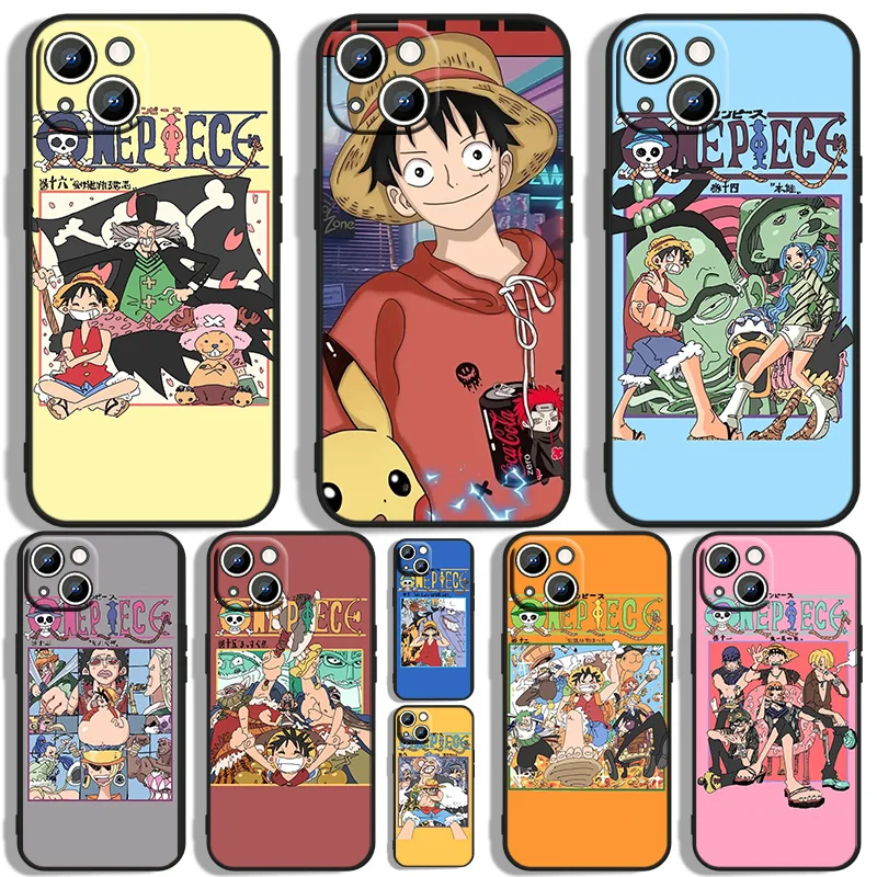 

Japanese anime One Piece cover Phone Case For Apple iPhone 11 12 13 14 Max Mini 5 6 7 8 S SE X XR XS Pro Plus Black luxury Soft