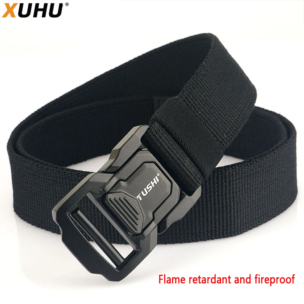 XUHU Quick Release Pluggable Buckle Tactical fire fighting Belt Tough Military Belt For Men Combat Durable Male Jeans Waistband