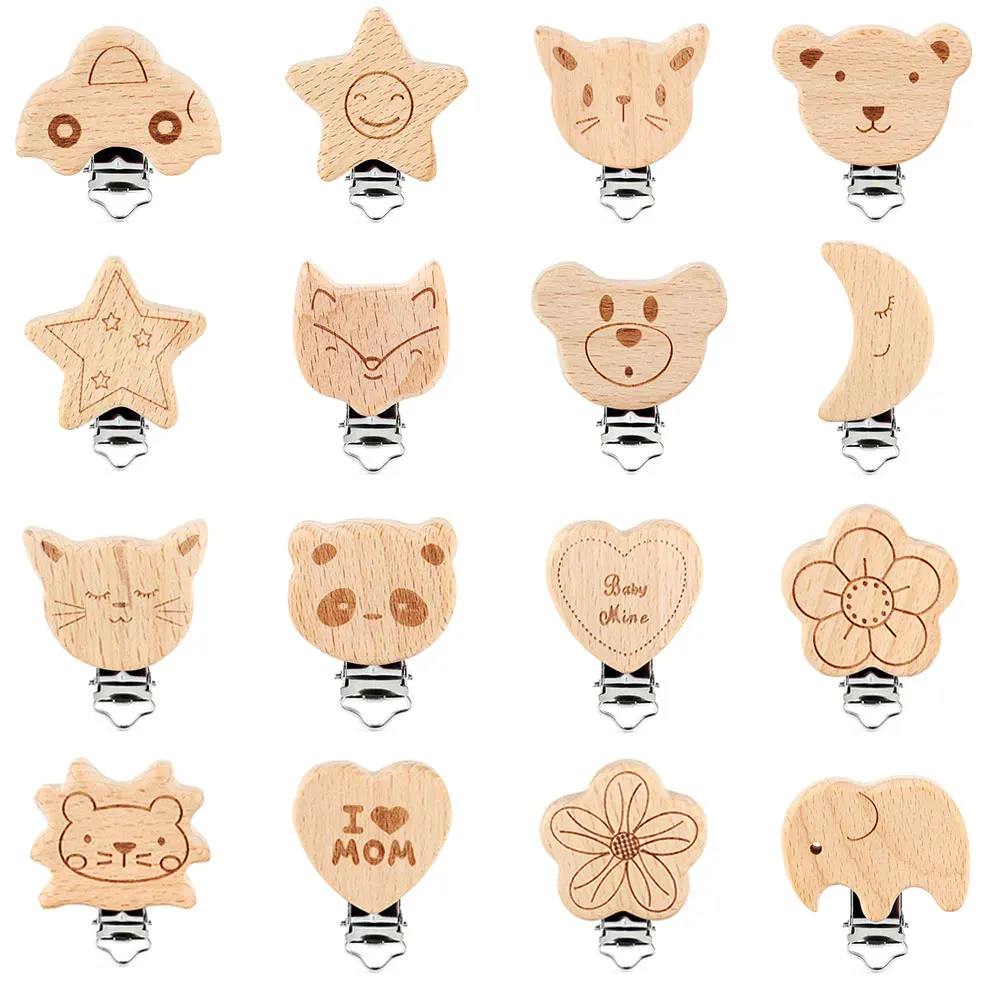 1pc Wooden Pacifier Clip Food Grade Natural Beech DIY Soother Accessories for Baby Teething Pacifier Chain Dummy Holder Clip