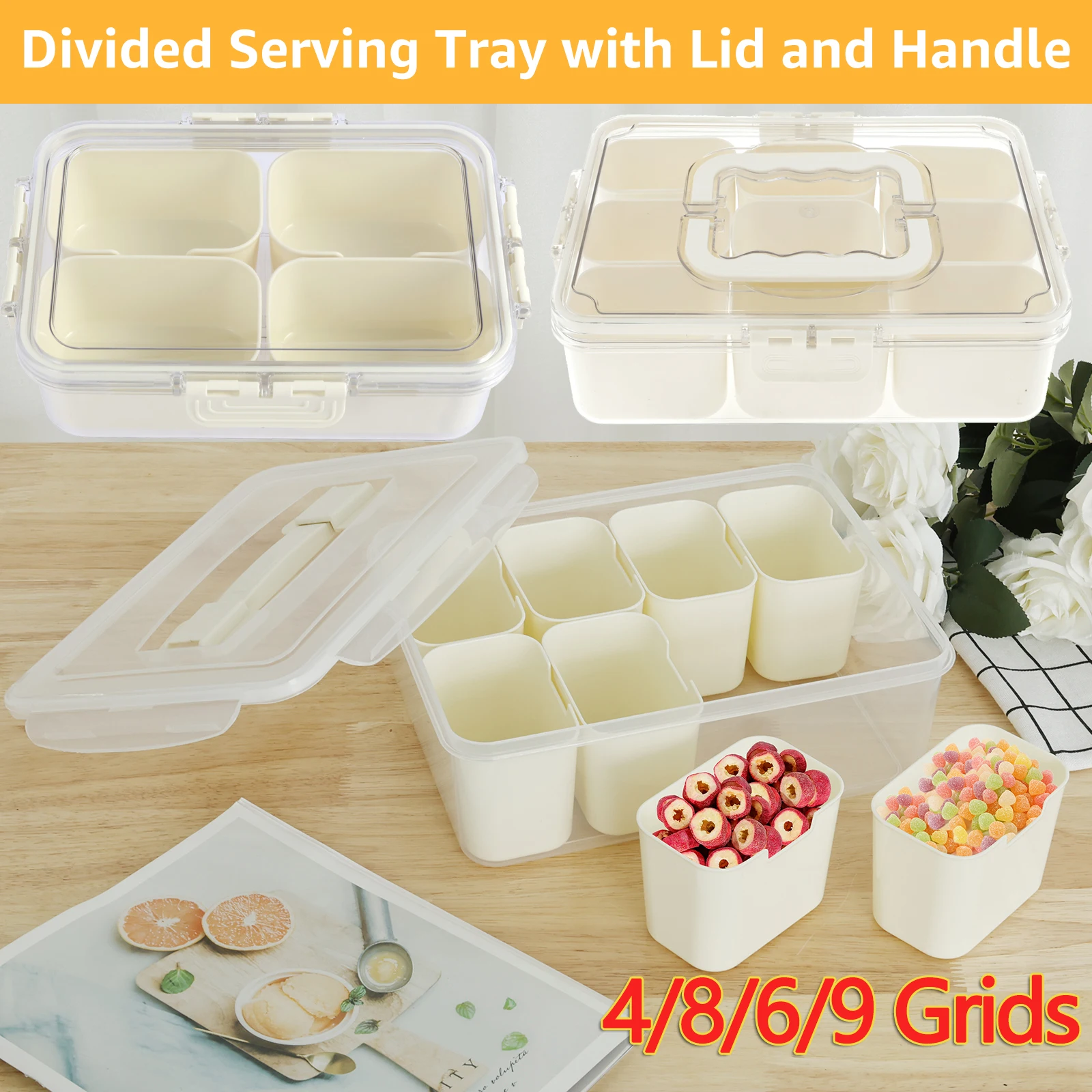 Органайзер кухонный прозрачный с крышкой 4/8/6/9 ячеек