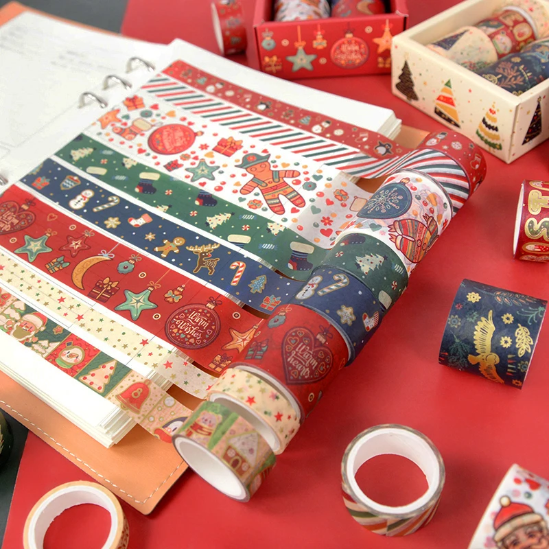 

6-8 Rolls Cartoon Christmas Washi Tape Box-Packed Set Holiday Gift DIY Scrapbook Masking Tapes Stationery Journal Decor Label