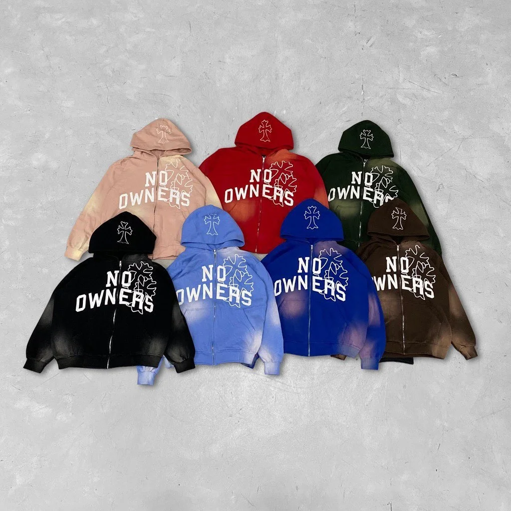 

2023 New Harajuku Streetwear Men Women Cross Letter Print Zip Up Hoodie Y2k Trend Loose Sweatshirt Couple 22ss Jacket Tops promo