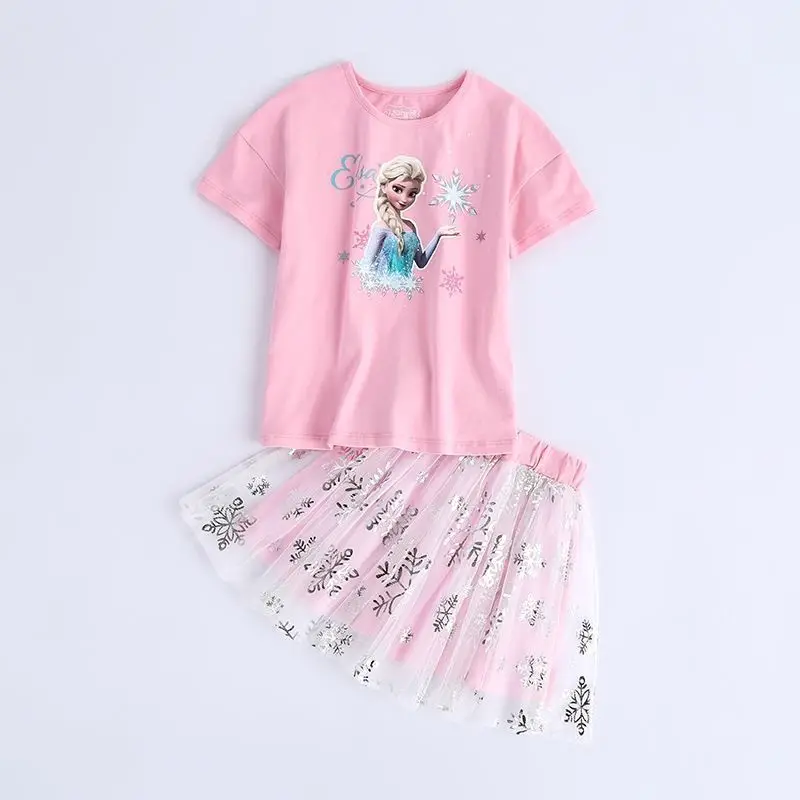 Girls Clothes Frozen Elsa 2023 New Summer Skirts and T-shirts Short Sleeve Kids Set of two Baby for Children Clothing 3-9 Y