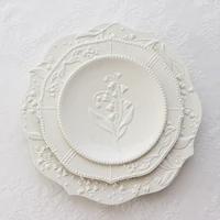 american embossed ceramic plate european modern lily of the valley flower relief lace dinner plates cake dessert dish tableware