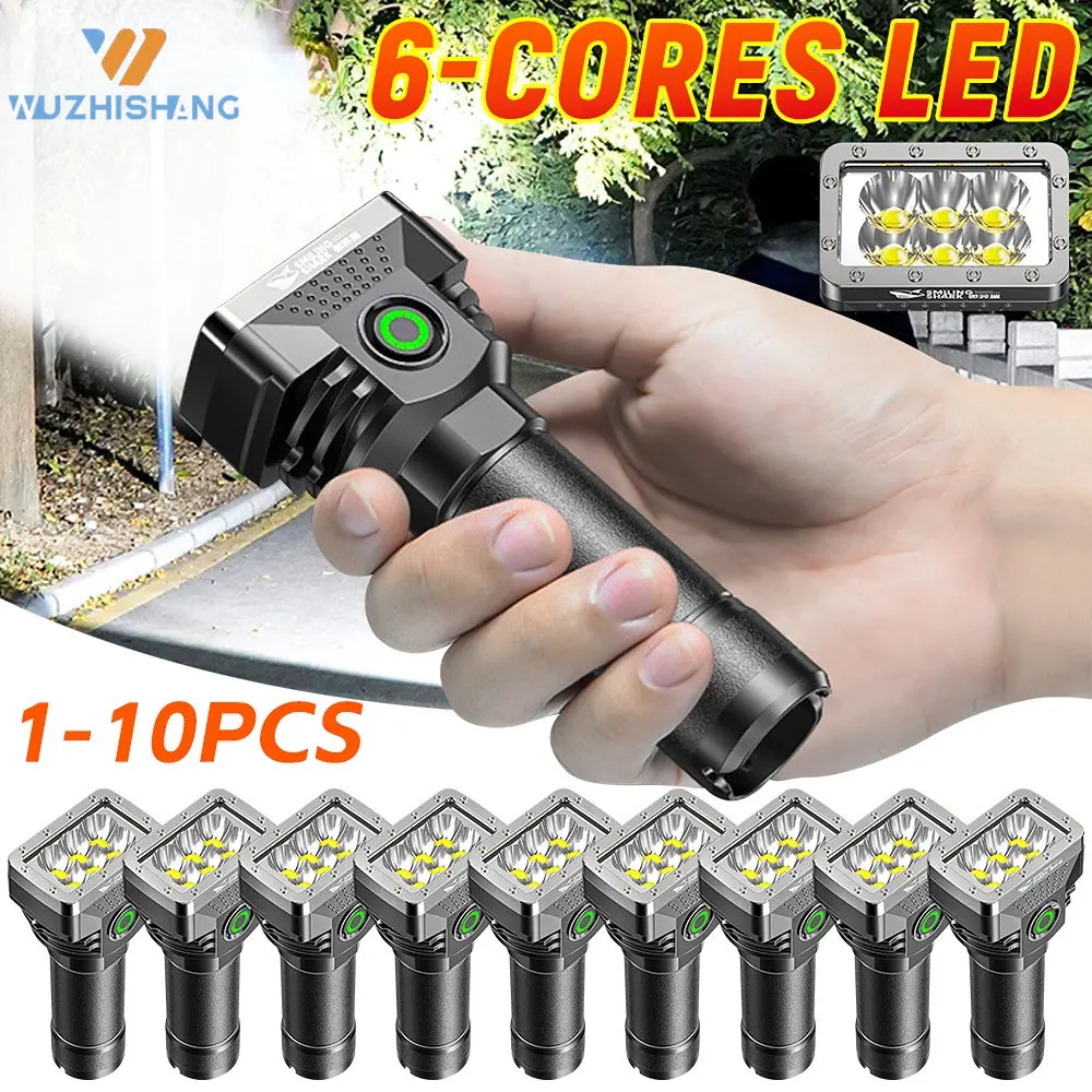 6LED Flashlight Rechargeable Torch High Power LED Flashlights with Power Display Camping Lantern Outdoor Lighting Emergency Lamp