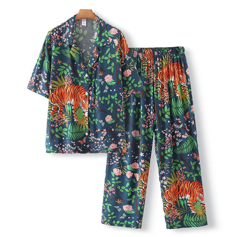 

Women's Cotton Pajama Set Animals Print Loungewear Spring Autumn Long Short Sleeve Sleepwear Ladies Nightwear Pyjama Mujer