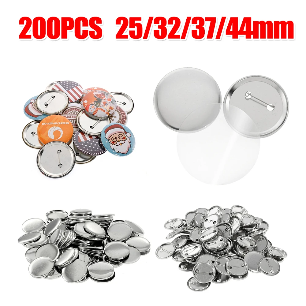 200PCS 25mm 32mm 37mm 44mm Metal Blank Badge Pin Button Maker Parts for Button Making Machine DIY Pin Badge Maker Parts Supplies